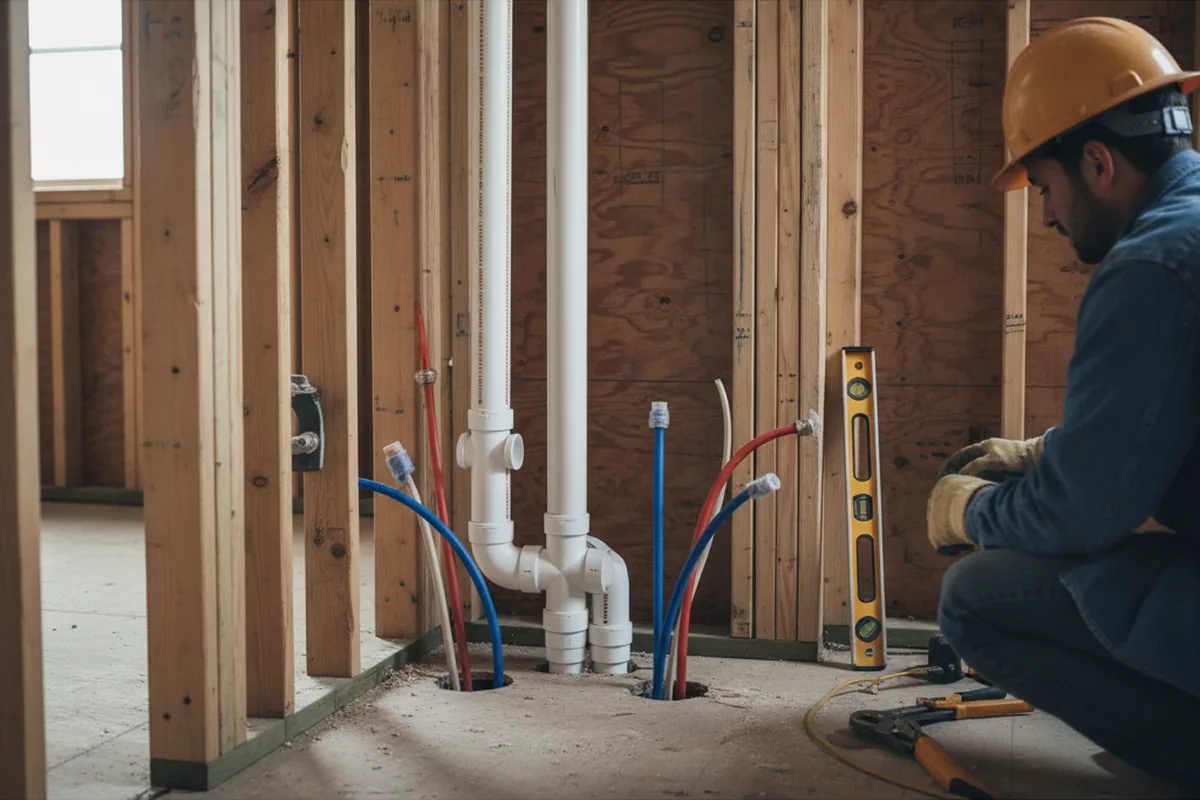 Drain and supply rough-in during Drain Cleaning in Morganville